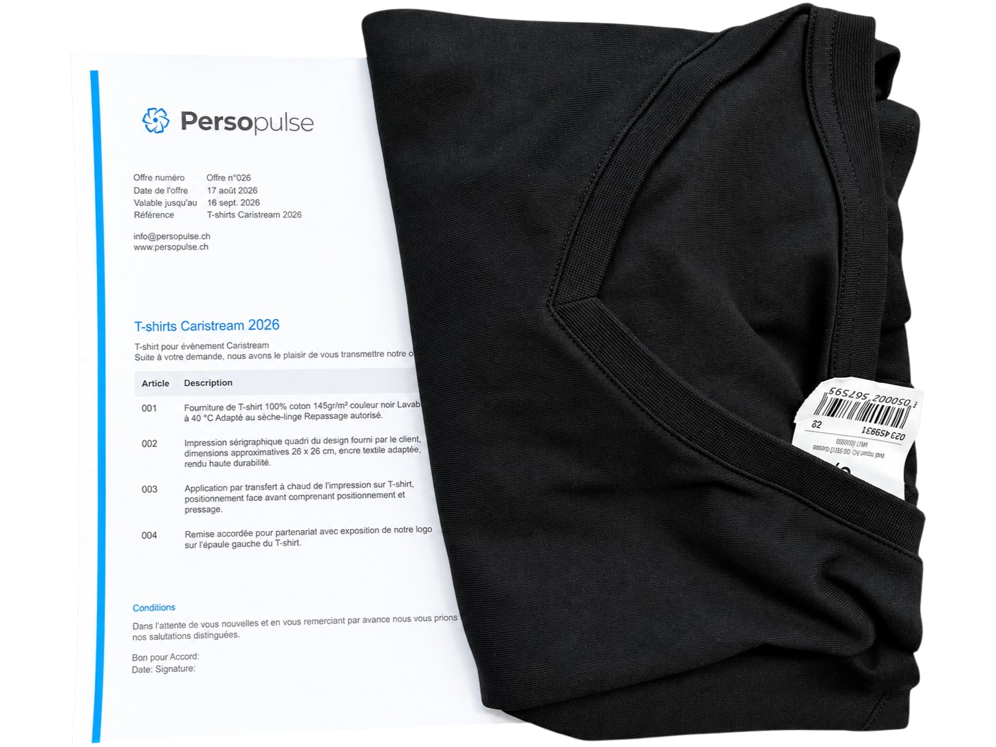 Proposition Persopulse avec un t-shirt et son devis